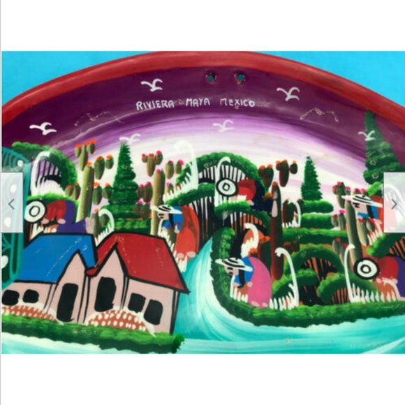 Mexican Fish Shape Hand Painted Decorative 14" Platter Plate Riviera Maya Mexico - Picture 2 of 5